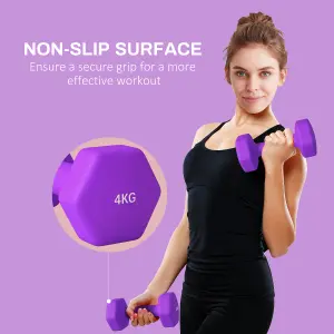 SPORTNOW Set of 2 Hexagonal Dumbbells Weights Pair, 2 x 4kg, Purple