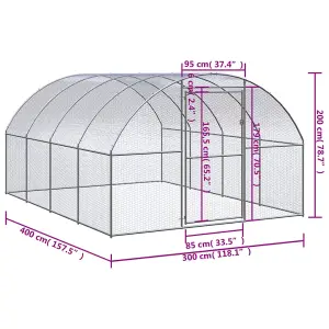 Outdoor Chicken Coop 3x4x2 m Galvanised Steel