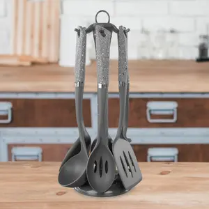 6-Piece Black Kitchen Utensils Set | Non-Scratch & Heat Resistant | BPA Free Plastic | Modern & Vibrant | Space Saving Grey