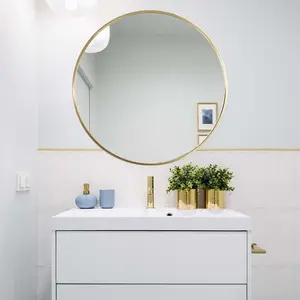 Baum Metal Flat Wall Mirror Gold / 40 cm H x 40 cm W