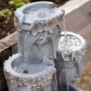 Primrose Hebe Grey Tiered Cascading Garden Outdoor Water Feature with LED Lights H81cm