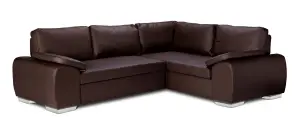 NEW CORNER SOFA BED WITH STORAGE ENZO RIGHT BROWN FAUX LEATHER