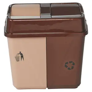 URBNLIVING 60L Duo Kitchen Bin Waste Garbage Can 2 Compartments with Base Connectors Brown/Beige