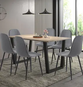 Hallowood Furniture Dudley 1.5m Dining Table Set with 6 Dark Grey Fabric Chairs