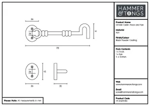 Hammer & Tongs - Ornate Cabin Hook and Eye - W175mm - Black