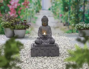 Easy Fountain Serenity Water Feature inc. LEDs - Polyresin - L46 x W54 x H78 cm - Grey