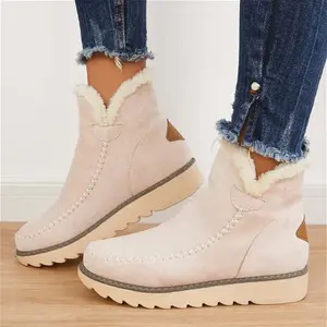 Classic Non-Slip Ankle Snow Booties Warm Fur Lining Boots Beige-UK8