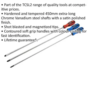 3 Pack of 450mm Extra Long Reach Screwdrivers - Durable Slotted and Phillips Set