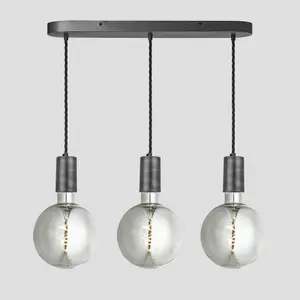 Industville Sleek Large Edison Oval Cluster Lights, 3 Wire, Pewter