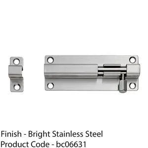 Straight Barrel Surface Mounted Sliding Door Bolt Lock 100mm x 38mm Bright Steel