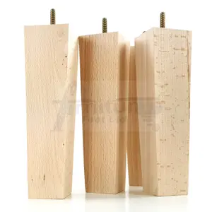 4 Wooden Furniture Legs M10 240mm High Raw Unfinished Replacement Square Tapered Sofa Feet Stools Chairs Cabinets Beds