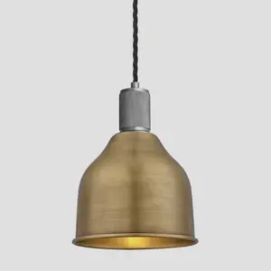 Industville Knurled Cone Pendant Light, 7 Inch, Brass, Pewter Holder