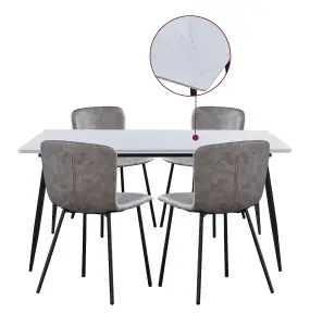 Hallowood Furniture Cullompton Large Rectangular Dining Table (1.6m) with 4 Grey Leather Effect Chairs