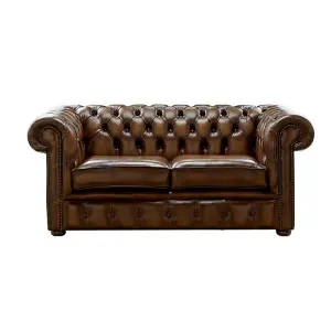 Chesterfield 2 Seater Antique Tan Leather Sofa Settee Bespoke In Classic Style