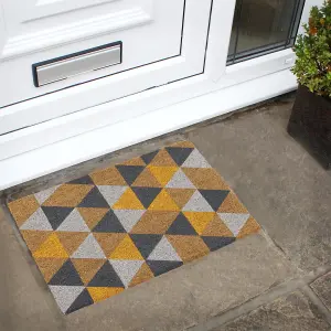 JVL Eco-Friendly Colour Pattern Latex Backed Coir Entrance Door Mat, Geometric Design