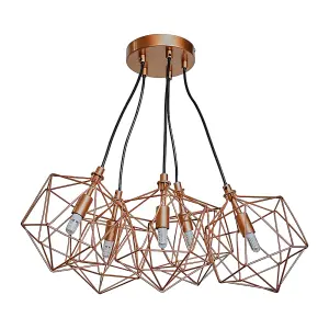 ValueLights Jerome Industrial 5 Way Geometric Copper Wire Basket Cage Ceiling Pendant Light Fitting with LED G9 Bulbs