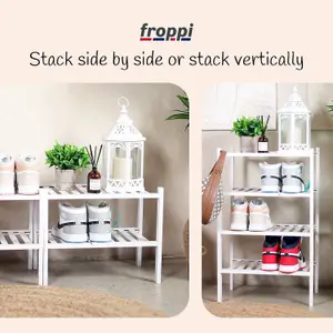 Froppi™ 4 Tier Shoe Rack for Shoe Storage, White Bamboo Wooden Space Saving Rack, Shoe Organizer Shelf L45.2 W29.5 H72.4 cm