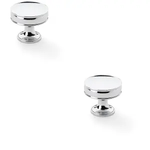 2 PACK - Round Fluted Door Knob 38mm Diameter Polished Chrome Retro Cupboard Pull Handle