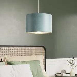 GoodHome Bodmin Light blue Silver effect Round Lamp shade (D)30cm