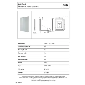 RAK Cupid 600x800 Silvery White Square with Touch Sensor Illuminated Mirror IP44