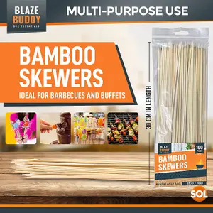 Blaze Buddy 100pk Bamboo Skewers 30cm - Wooden BBQ Skewers - Ideal as Kebab Skewers and Barbecue Skewers - Kebab Sticks