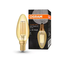 Osram LED Filament Candle 4W E14 Vintage 1906 Extra Warm White Gold (3 Pack)