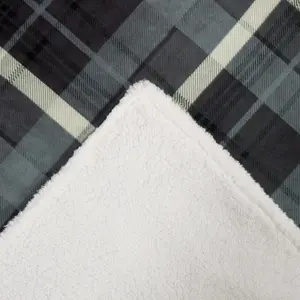 OHS Winsford Flannel Check Fleece Throw - Grey