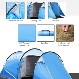 Outsunny 3 Man Camping Tent w/ 2 Rooms Porch Vents Rainfly Weather-Resistant