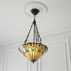 Tiffany Glass Hanging Ceiling Pendant Light Bronze Round Amber Lamp Shade i00128