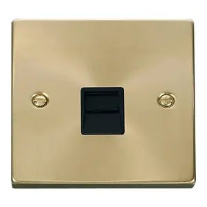 Satin / Brushed Brass Secondary Telephone Single Socket - Black Trim - SE Home