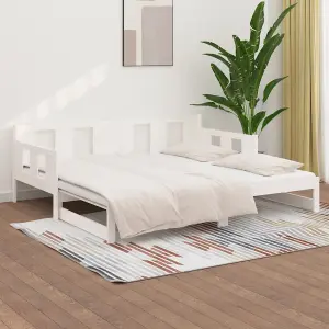 Berkfield Pull-out Day Bed White Solid Wood Pine 2x(90x200) cm