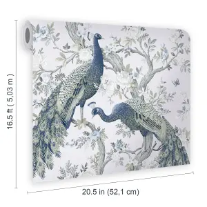 Laura Ashley Belvedere Midnight Peacock Smooth Wallpaper