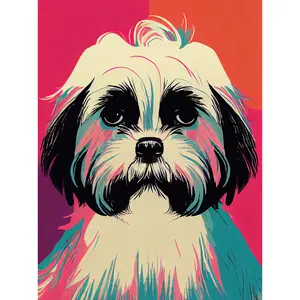 Modern Cute Shih Tzu Dog - Print Light Brown Framed Paper / 40.5cm H x 30.5cm W