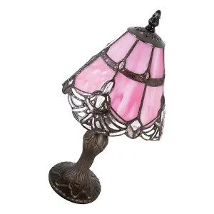 Quirky and Petite Pink Stained Glass Tiffany Lamp with Clear Strip and Beads