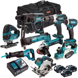 Makita MAK9PC 18V LXT 9 Piece Power Tool Kit 3 x 5.0Ah Batteries Charger & Bag