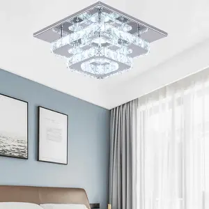 Modern Double Tiers Median Size Square Crystal LED Ceiling Light 30CM Cool White