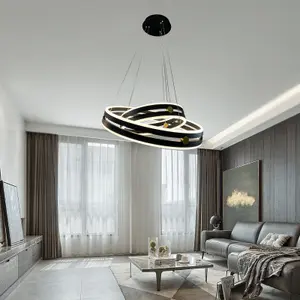 Garwarm Modern Black Dimmable LED 2-ring Acrylic Pendant Light with Remote Control