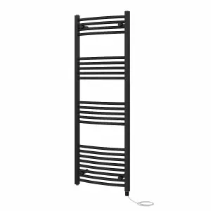 Rinse Bathrooms Electric Heated Towel Rail Curved Black Bathroom Towel Radiator 1400x500mm - 800W