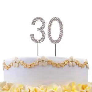 30  Silver Diamond Sparkley CakeTopper Number Year For Birthday Anniversary Party Decorations