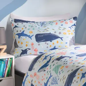 Duvet Cover Set Under The Sea Quilt Pillowcase Reversible Bedding, Blue - Junior