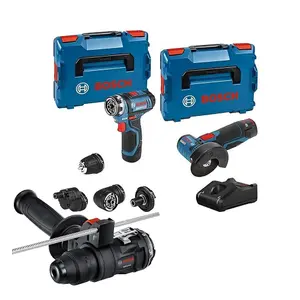 Bosch GSR 12V-15FC 12v Flexiclick Drill Driver 4 Chucks GWS 12V-76 Grinder + SDS