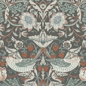 William Morris Summer Charcoal Strawberry Thief Smooth Wallpaper