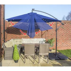 Apollo Banana Cantilever Parasol with Built in LED Lights - Navy