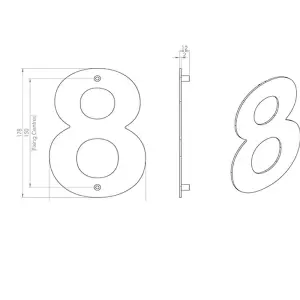 178mm Front Door Numerals '8' 150mm Fixing Centres Satin Stainless Steel