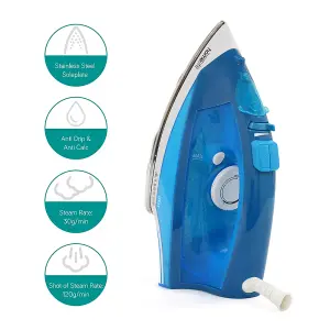 HomeLife 'Crest' 1600w Steam Iron - Stainless Steel Soleplate