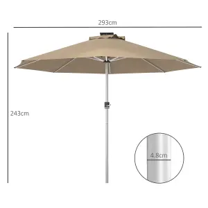 Outsunny Solar Patio Garden Parasol with Lights for Outdoor, Khaki