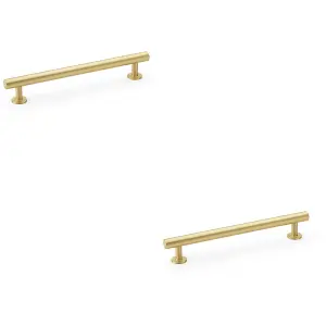 2 PACK - Round T Bar Pull Handle - Satin Brass - 160mm Centres SOLID BRASS Drawer Door