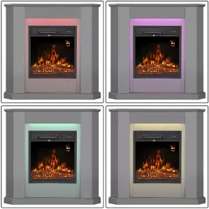 Modern Grey Corner Electric Fireplace with Remote Control, Triangle LED Log Fire, and Stylish Mantle