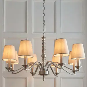 Hanging Ceiling Pendant Light SATIN NICKEL 8x Shade Lamp Bulb Feature Fitting