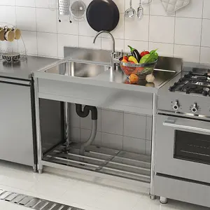 One Compartment Commercial Freestanding Stainless Steel Kitchen Sink with Right Drainboard 100 cm